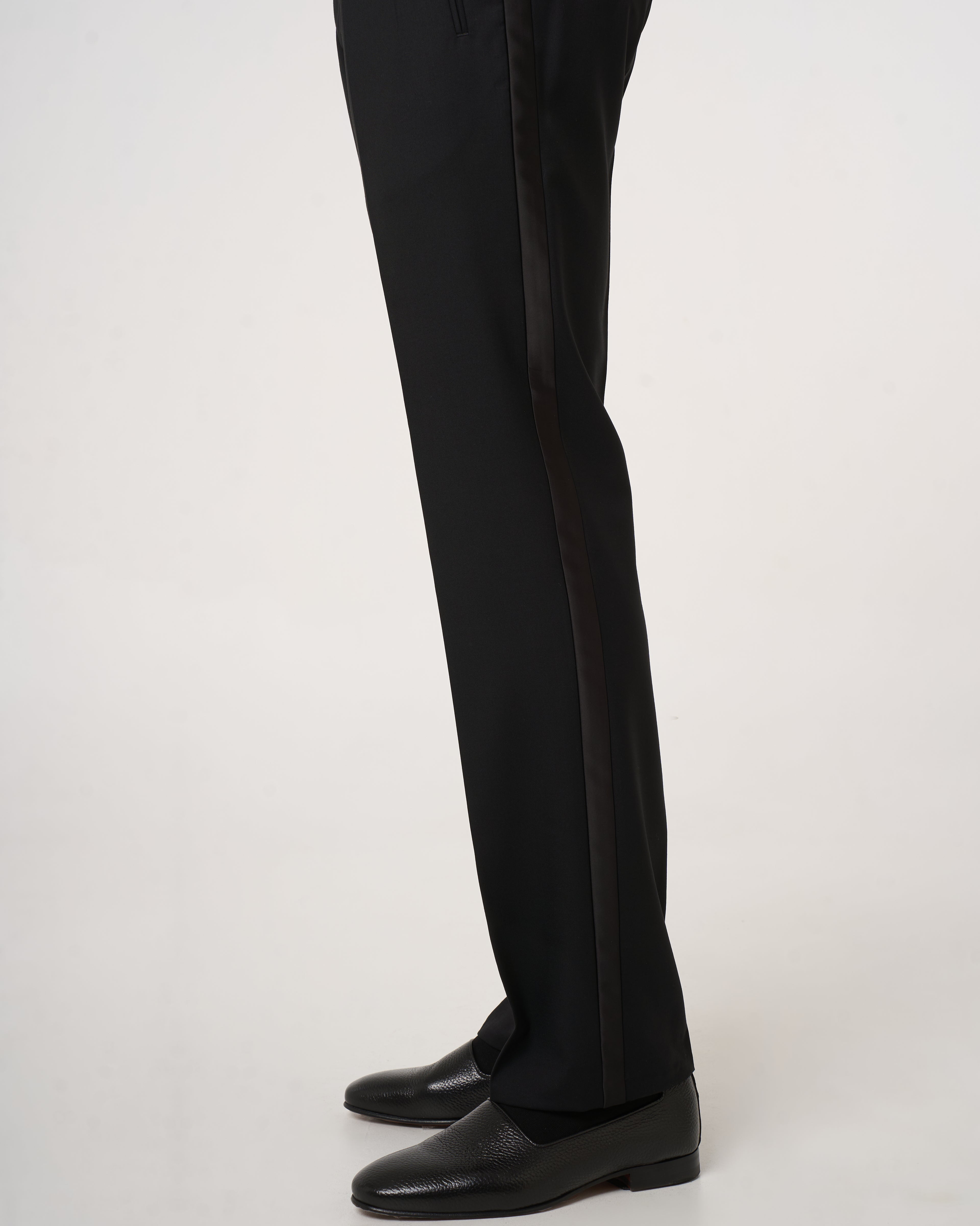 Pantalone Cintura Alta da 8 cm, Prolunga Rettangolare, 2 Pinces Inverse, Gallone Laterale in Raso, Cintura in Raso