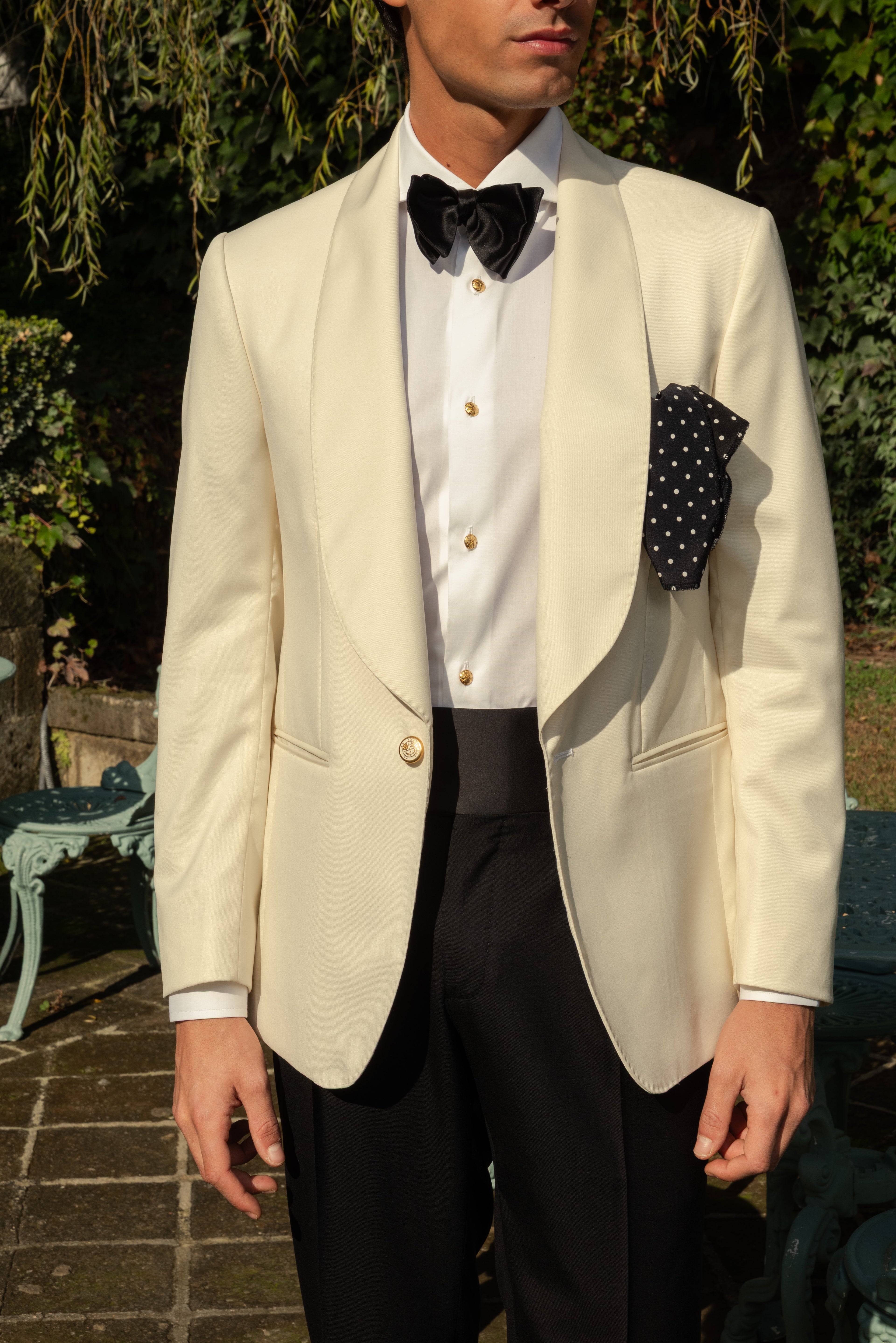 Giacca Smoking Monopetto Collo Sciallato Sapphire Bianco