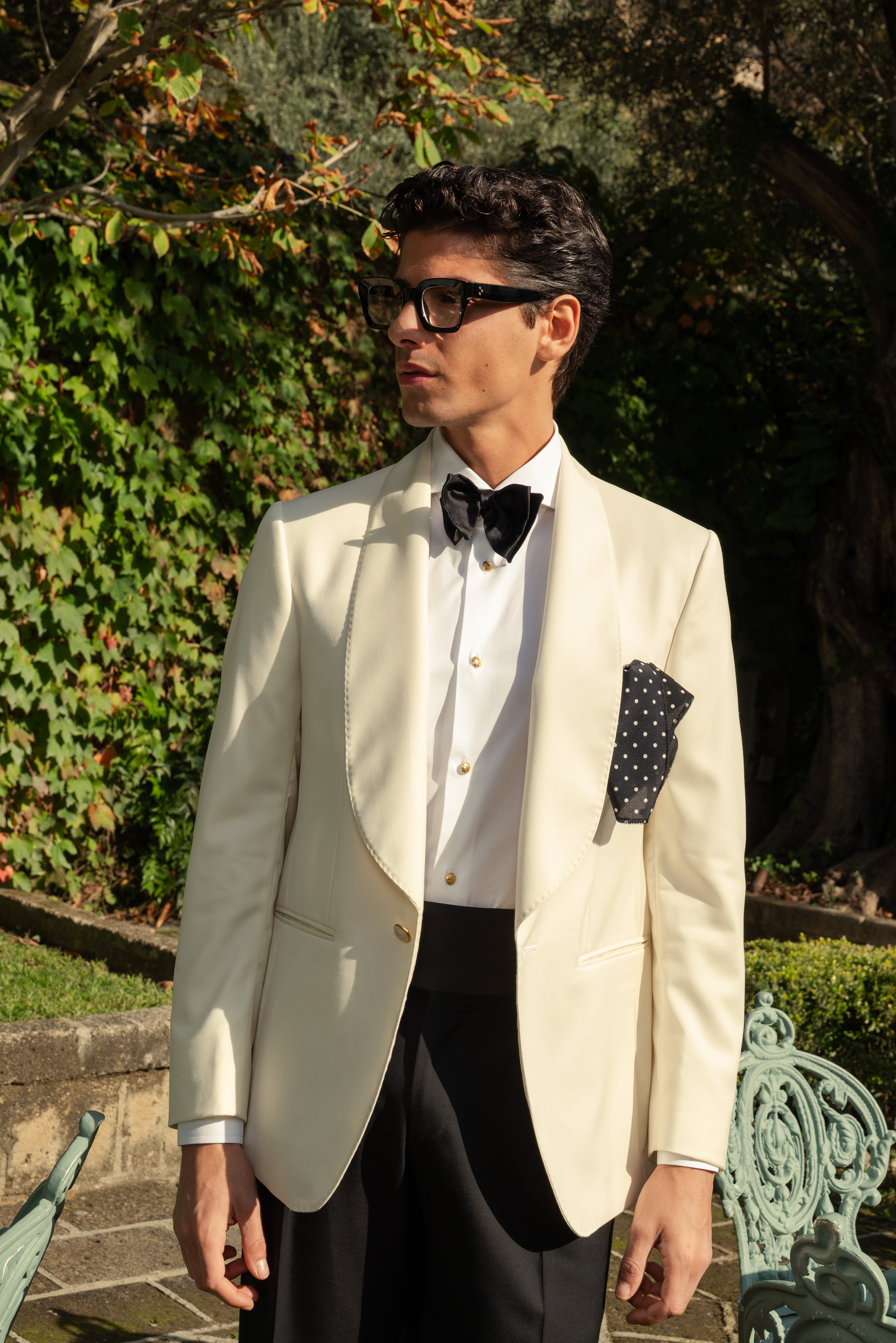 Giacca Smoking Monopetto Collo Sciallato Sapphire Bianco