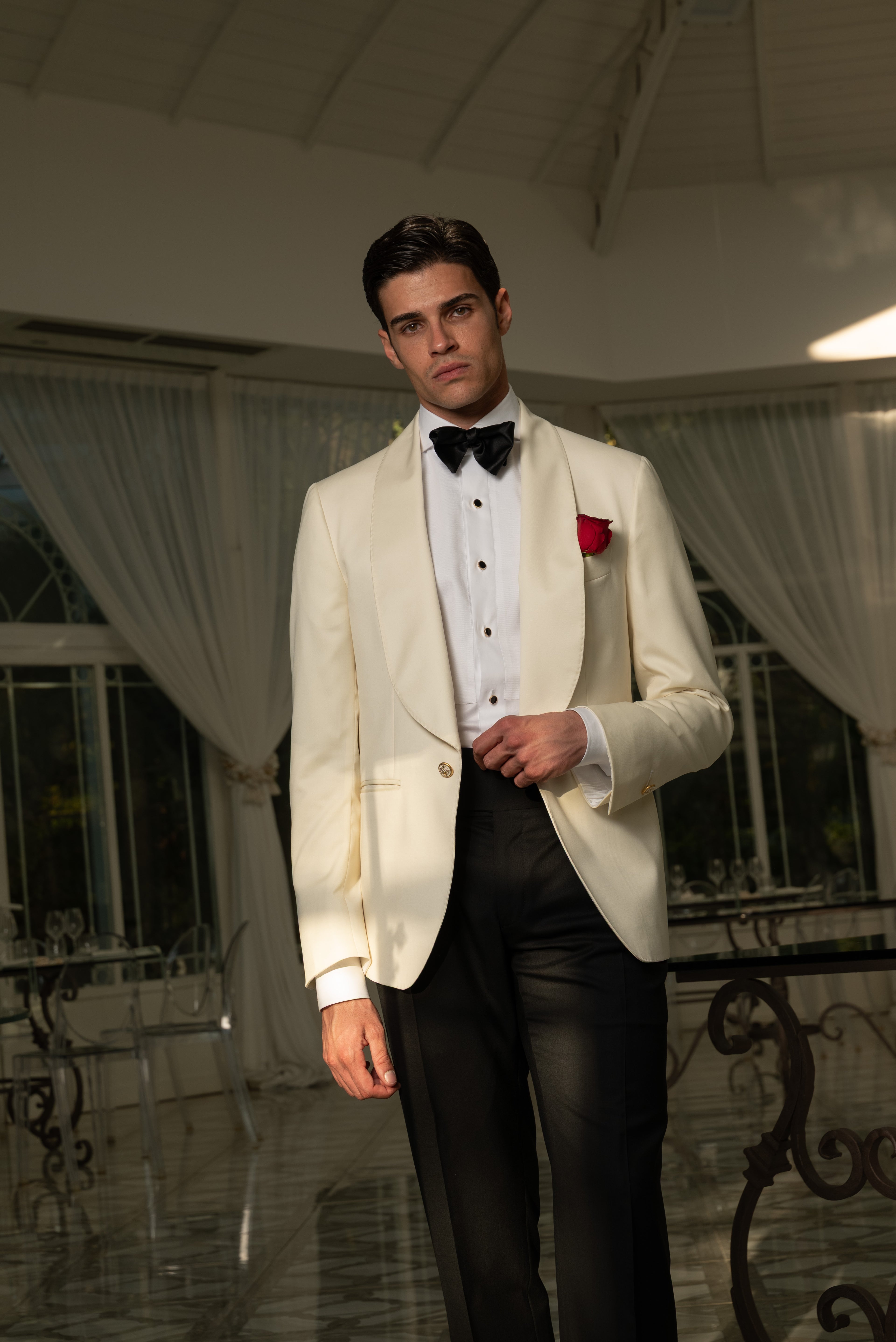 Giacca Smoking Monopetto Collo Sciallato Sapphire Bianco