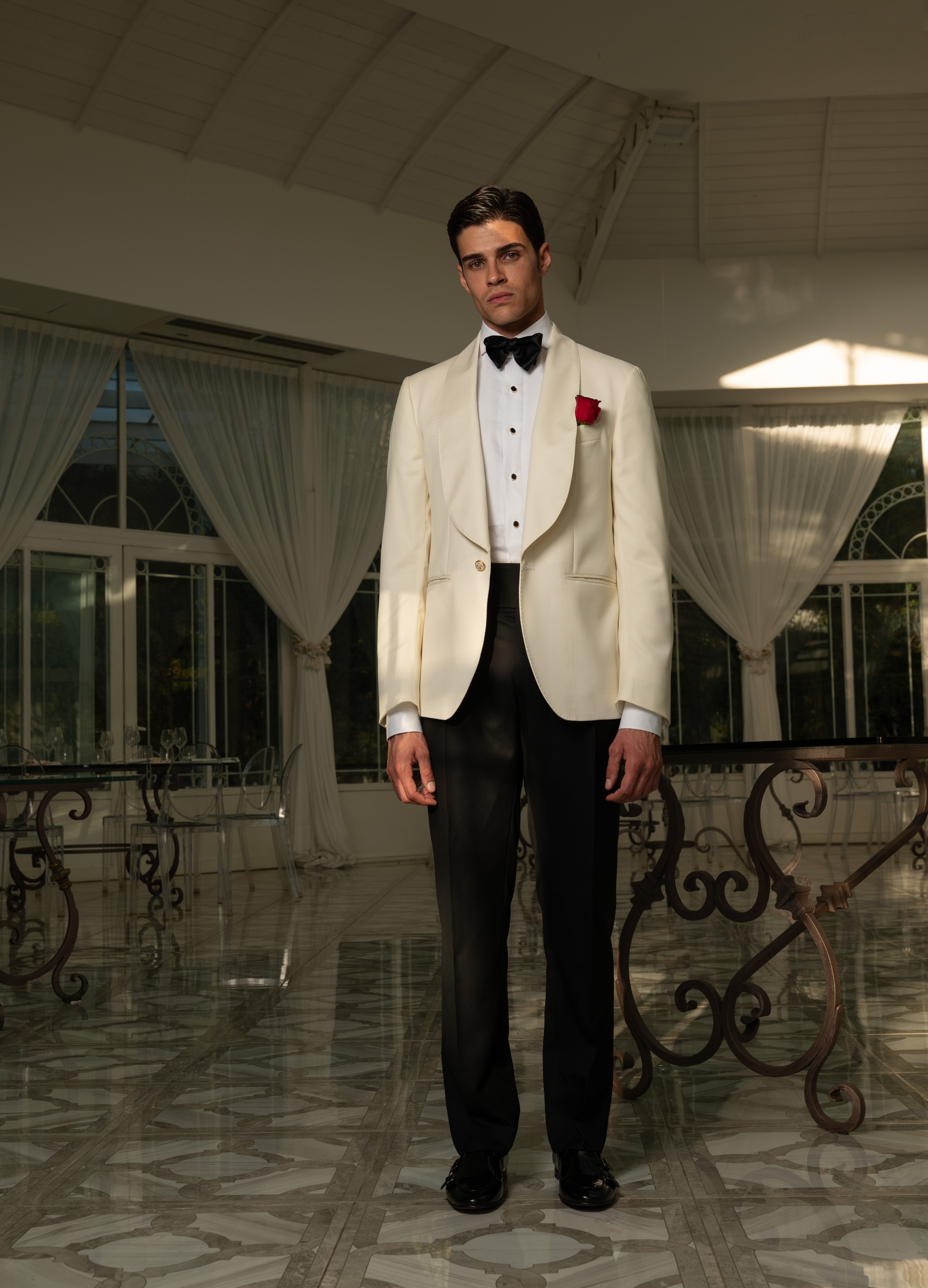 Giacca Smoking Monopetto Collo Sciallato Sapphire Bianco