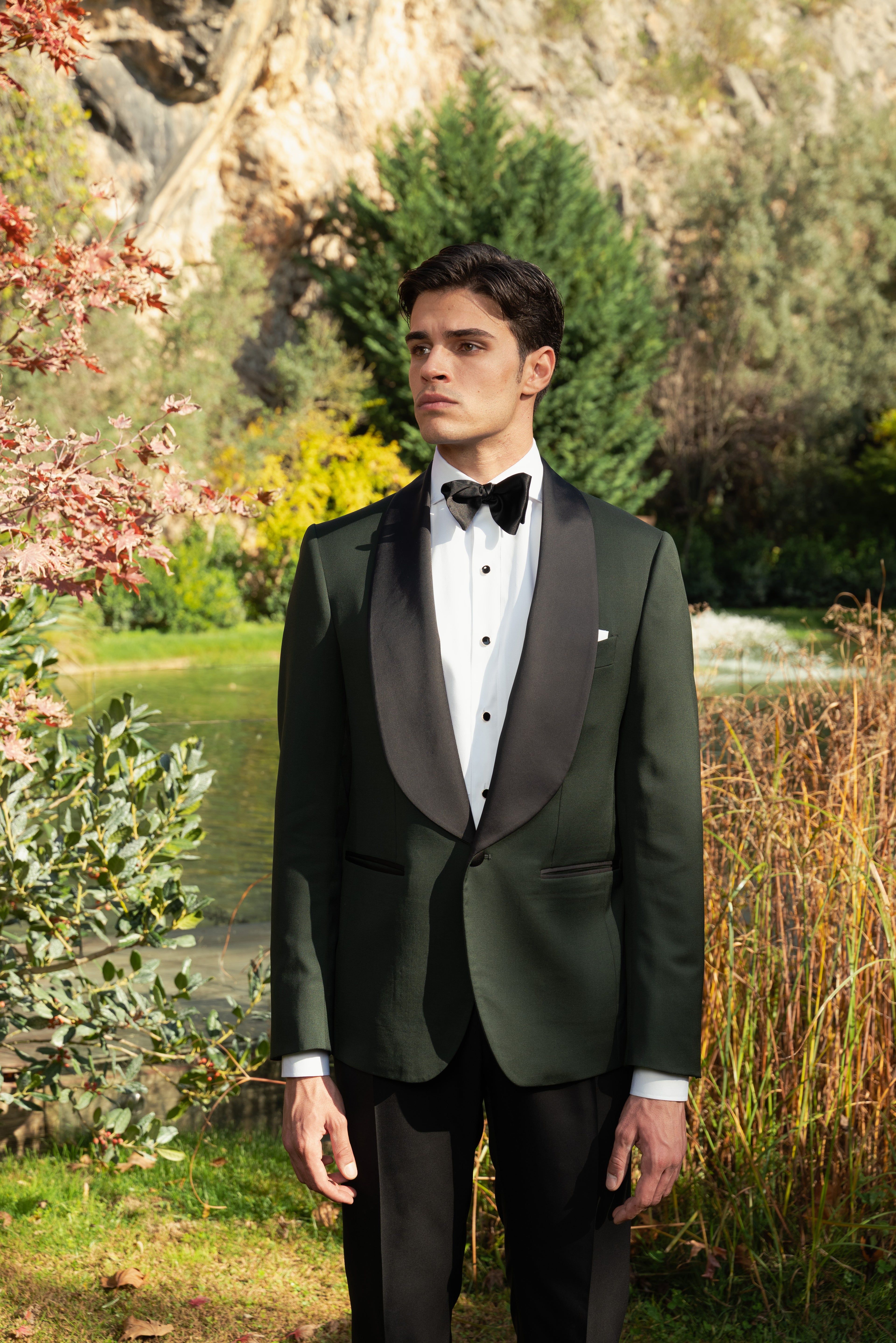 Giacca Smoking  Monopetto Collo Sciallato Sapphire Bosco