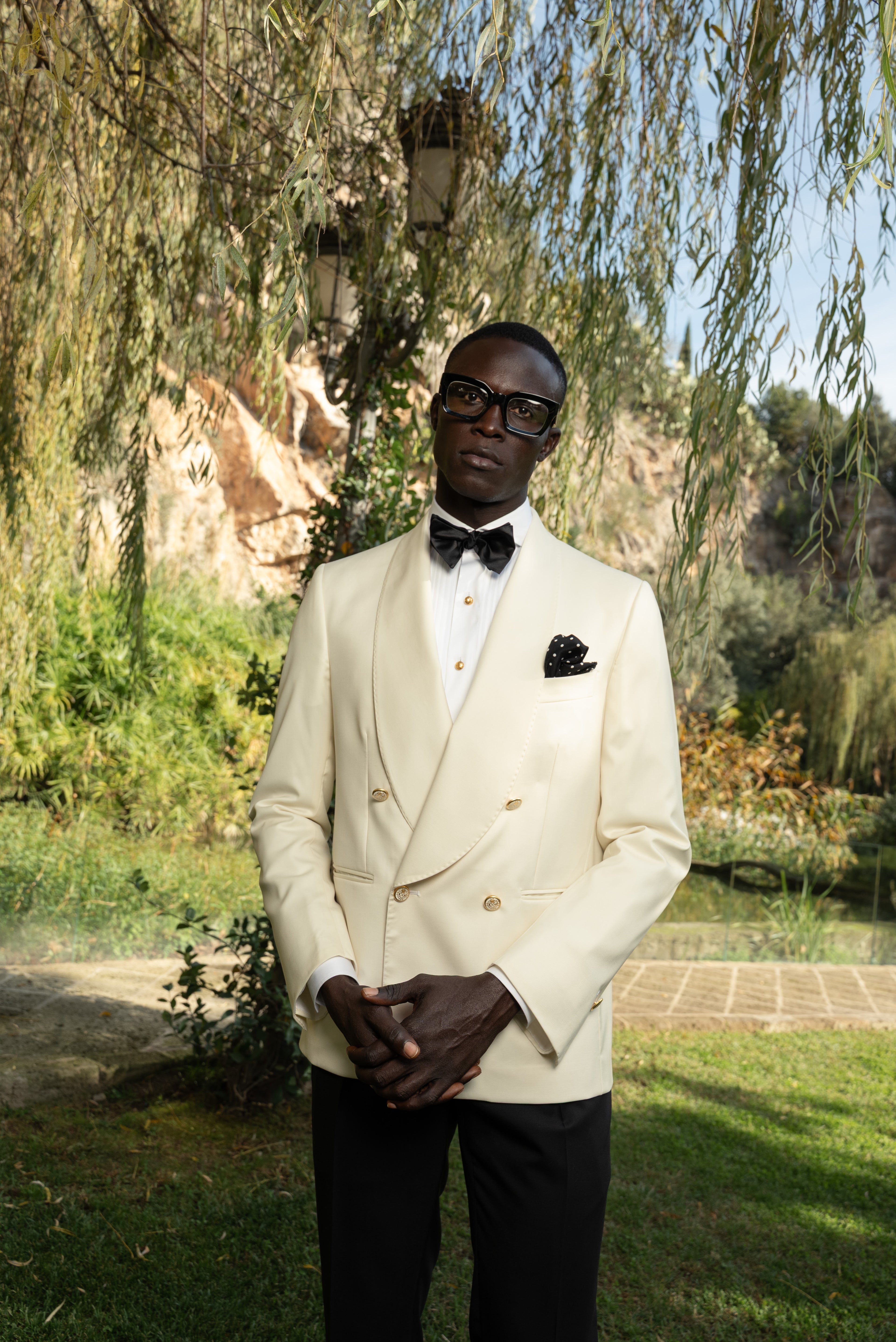 Giacca Smoking Doppiopetto Collo Sciallato Sapphire Bianco