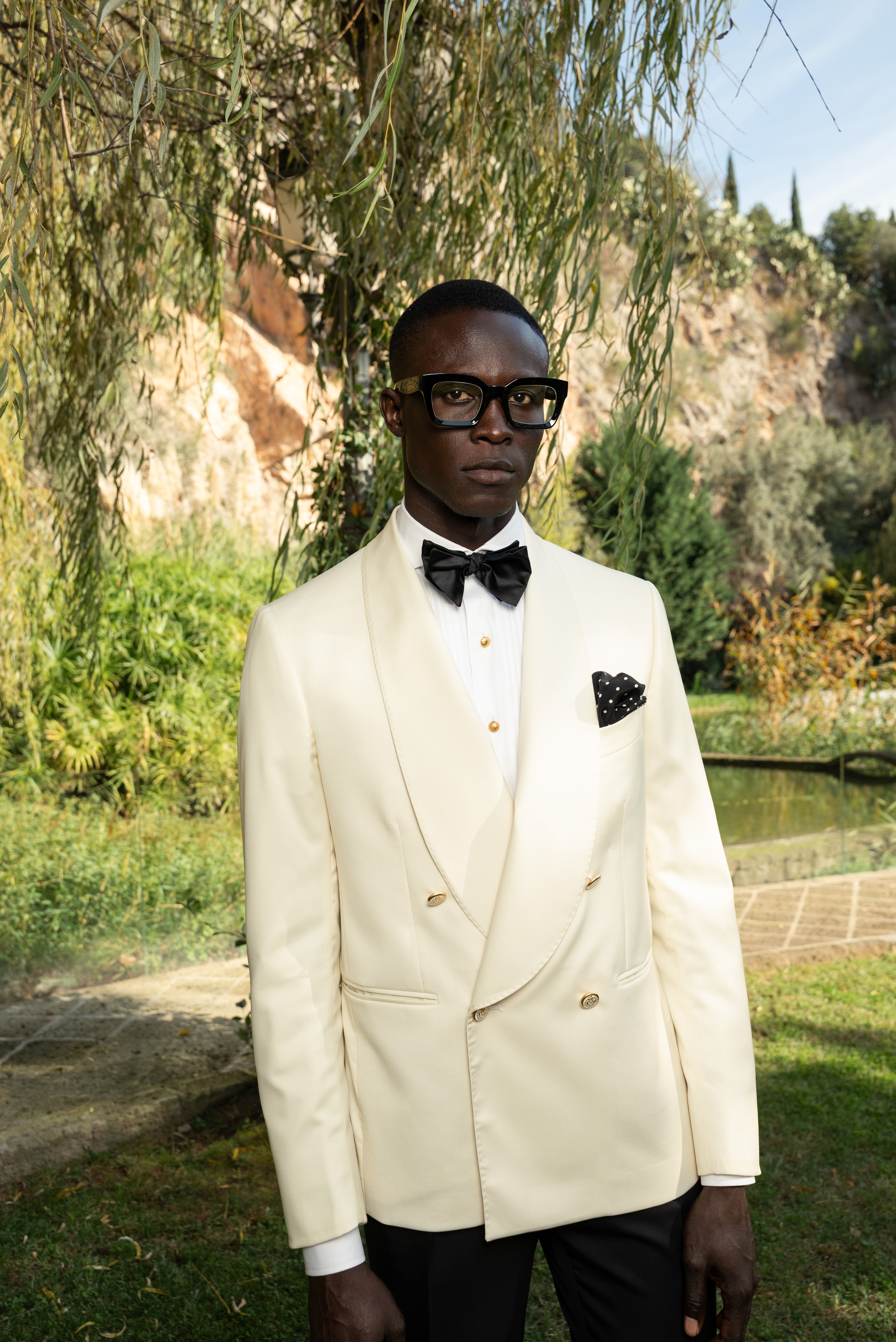 Giacca Smoking Doppiopetto Collo Sciallato Sapphire Bianco