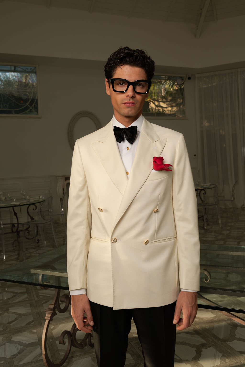 Giacca Smoking Doppiopetto Bavero a Lancia Sapphire Bianco