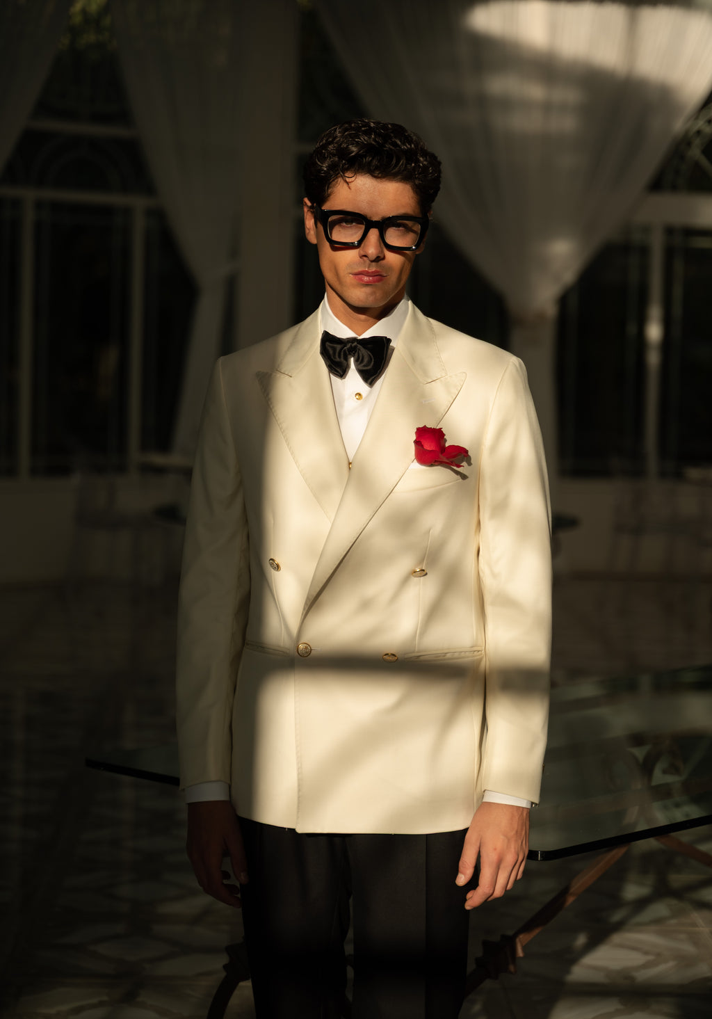 Giacca Smoking Doppiopetto Bavero a Lancia Sapphire Bianco