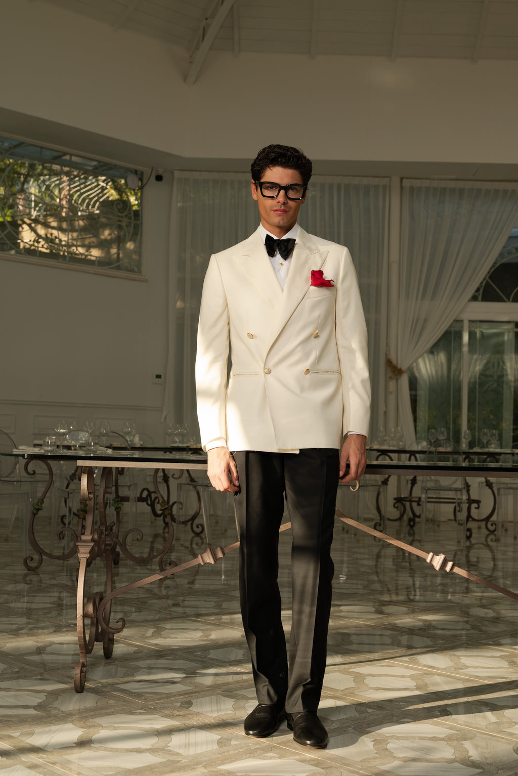 Giacca Smoking Doppiopetto Bavero a Lancia Sapphire Bianco