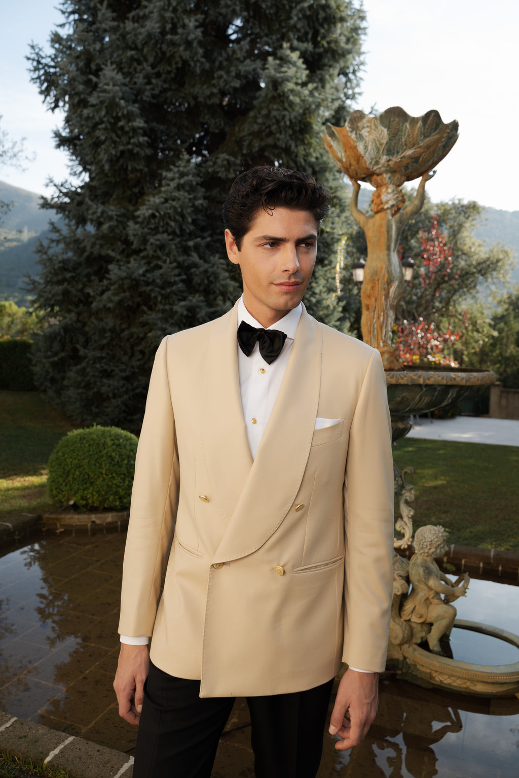 Giacca Smoking Doppiopetto Collo Sciallato City of London Beige