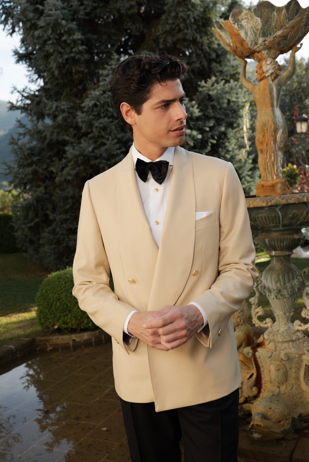 Giacca Smoking Doppiopetto Collo Sciallato City of London Beige