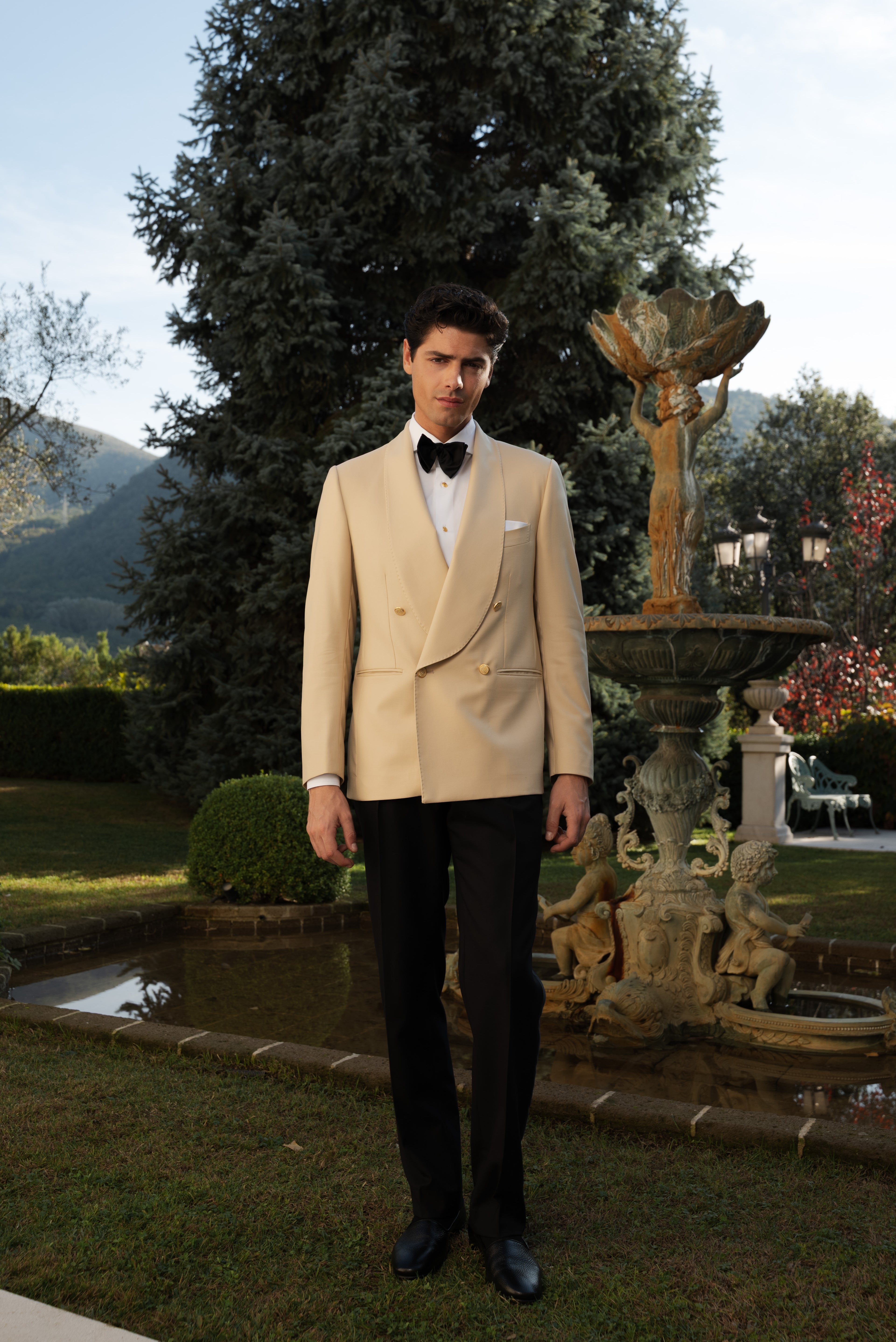 Giacca Smoking Doppiopetto Collo Sciallato City of London Beige