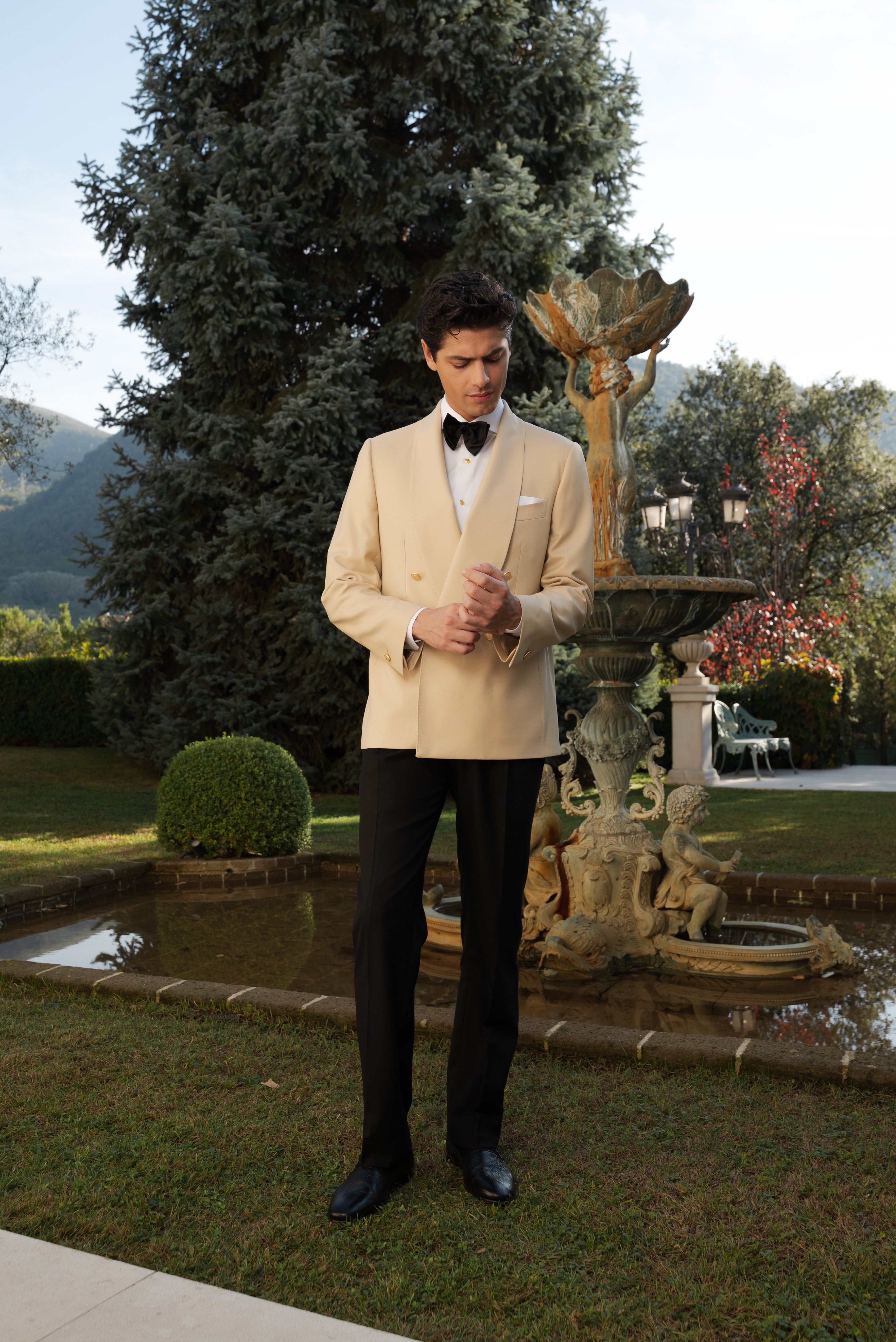 Giacca Smoking Doppiopetto Collo Sciallato City of London Beige