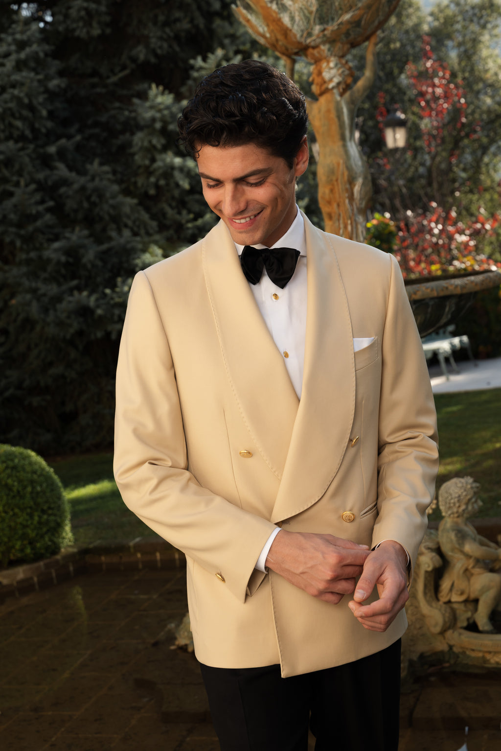 Giacca Smoking Doppiopetto Collo Sciallato City of London Beige