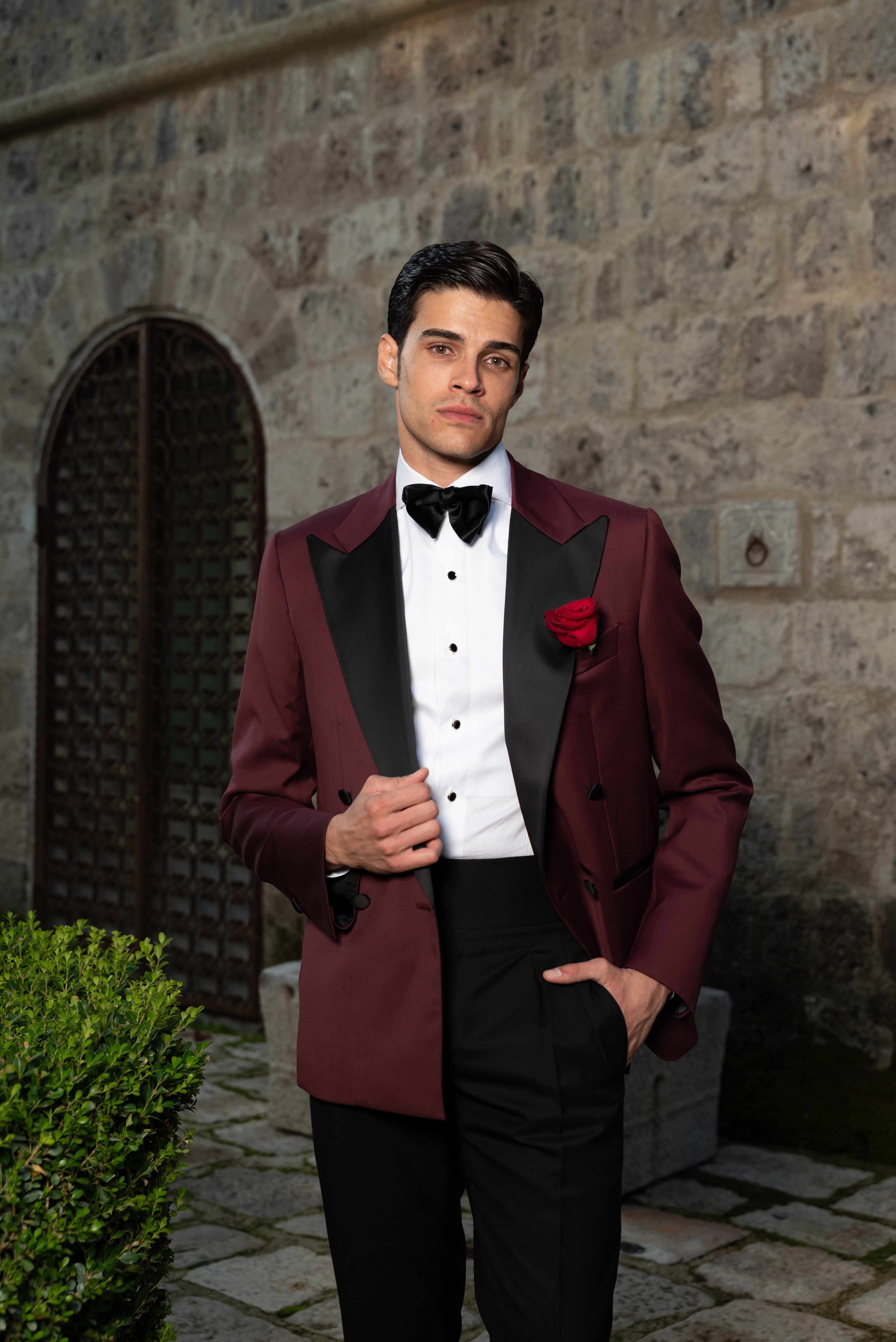 Giacca Smoking Doppiopetto Bavero a Lancia Supersonic Bordeaux