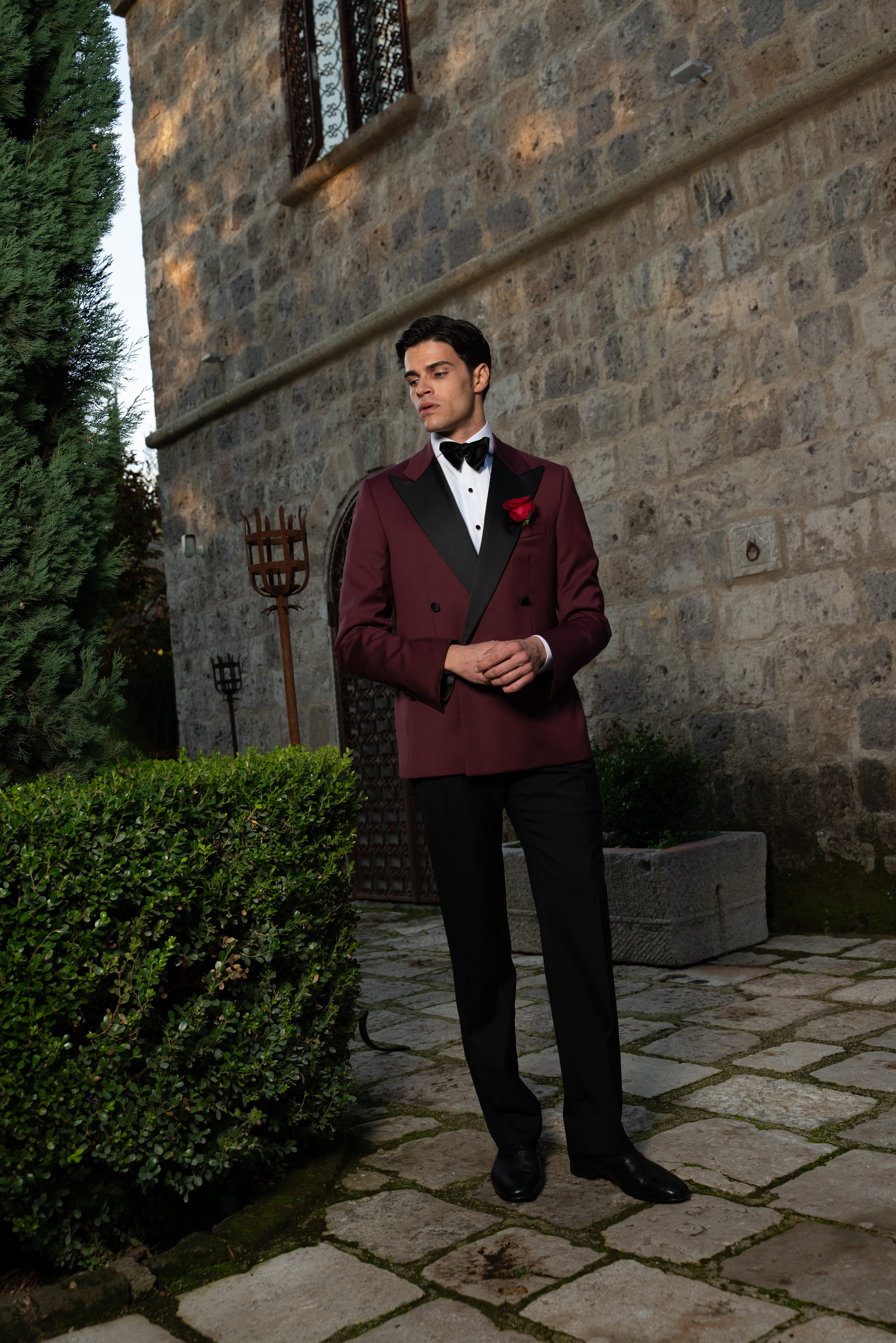 Giacca Smoking Doppiopetto Bavero a Lancia Supersonic Bordeaux