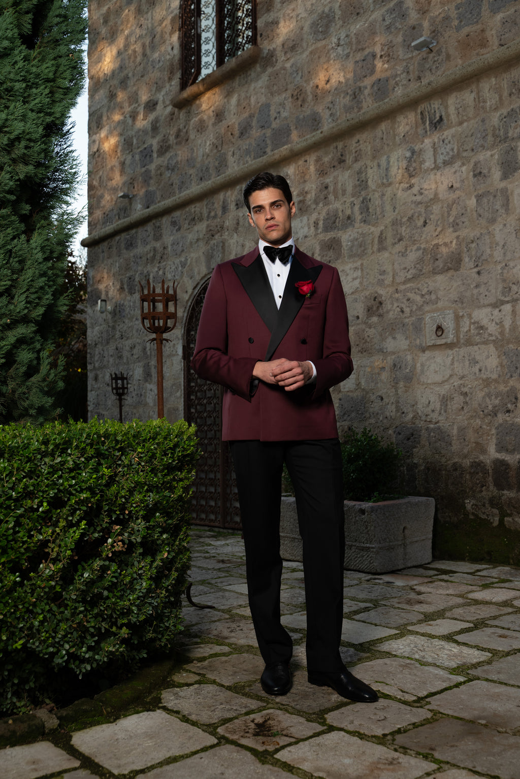 Giacca Smoking Doppiopetto Bavero a Lancia Supersonic Bordeaux