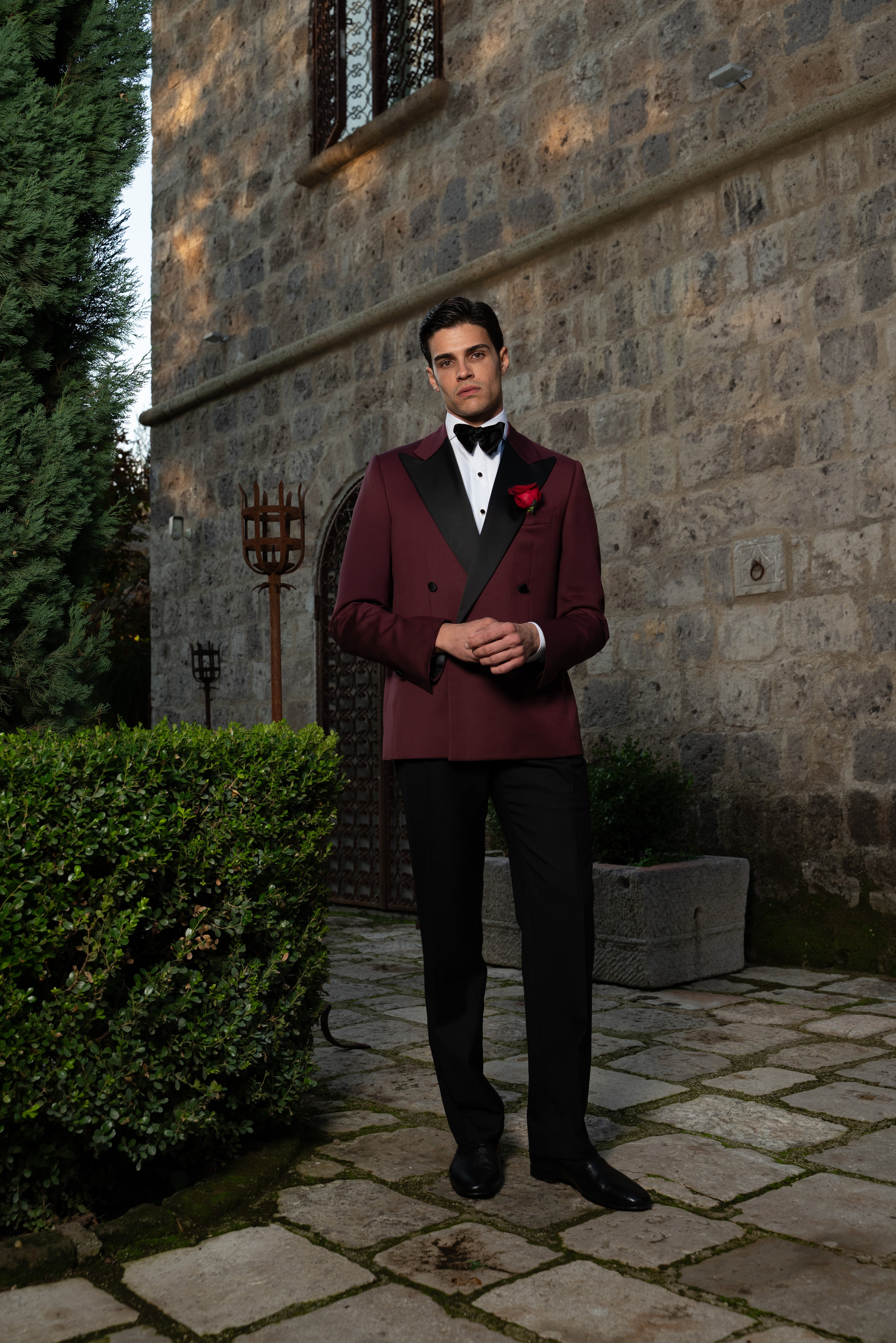 Giacca Smoking Doppiopetto Bavero a Lancia Supersonic Bordeaux