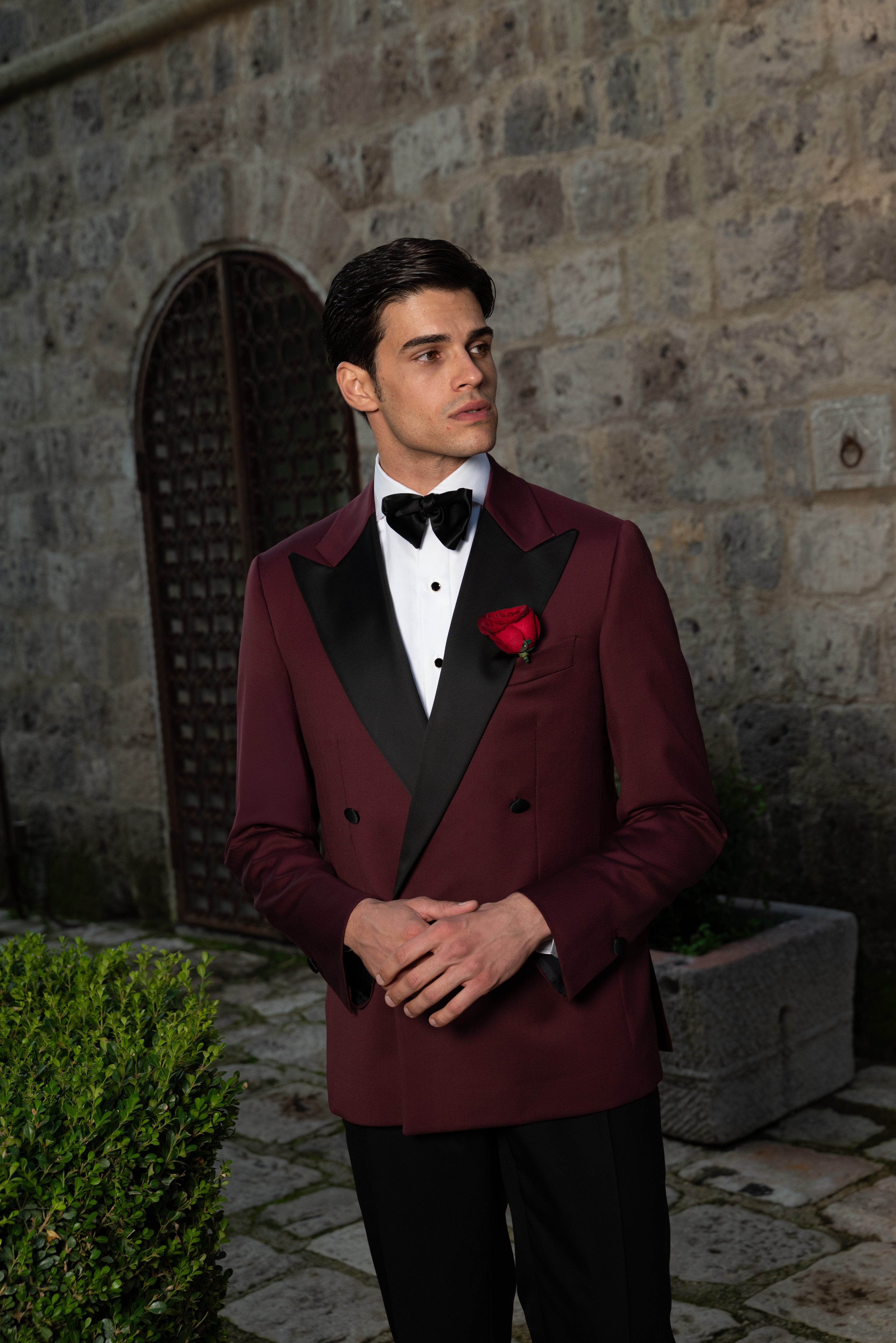 Giacca Smoking Doppiopetto Bavero a Lancia Supersonic Bordeaux