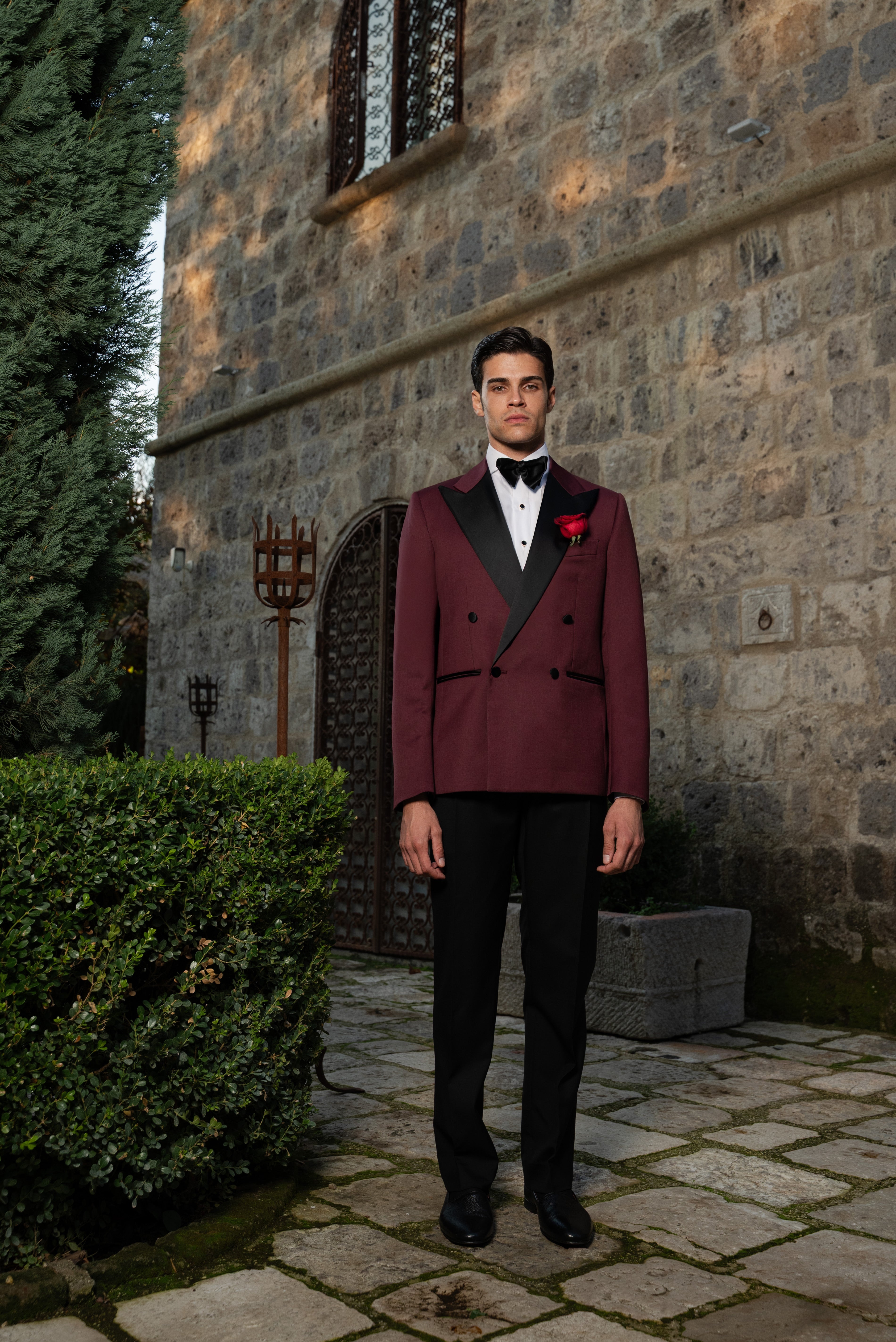 Giacca Smoking Doppiopetto Bavero a Lancia Supersonic Bordeaux