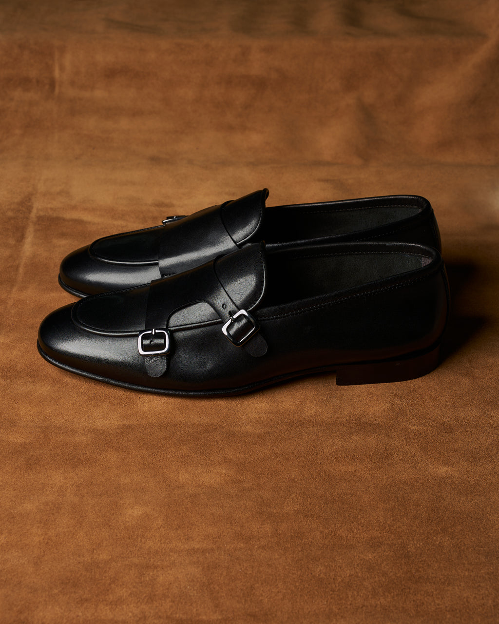 Mocassino Double-Monk in vitello nero
