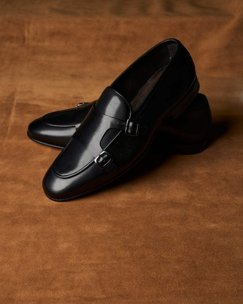 Mocassino Double-Monk in vitello nero