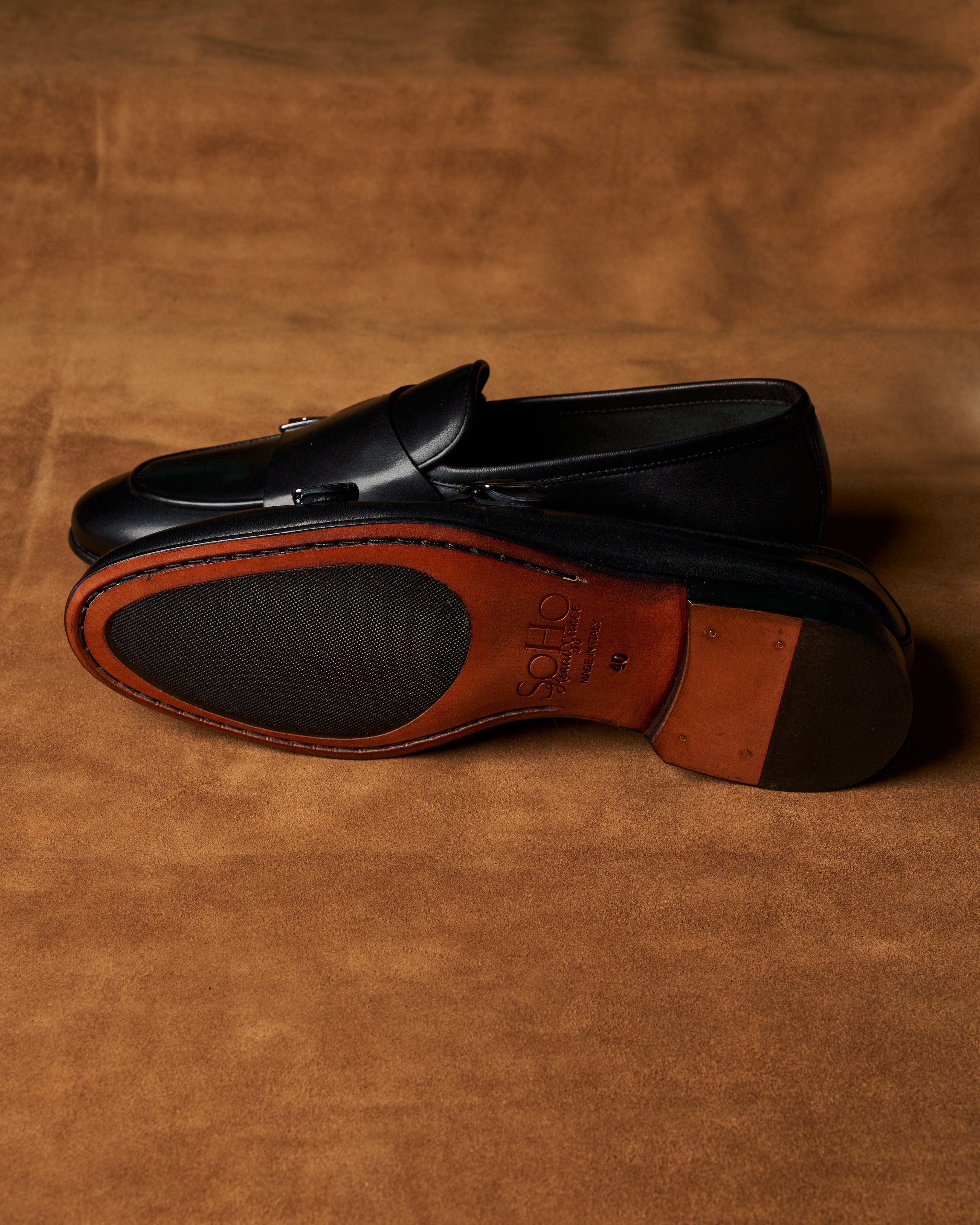 Mocassino Double-Monk in vitello blu