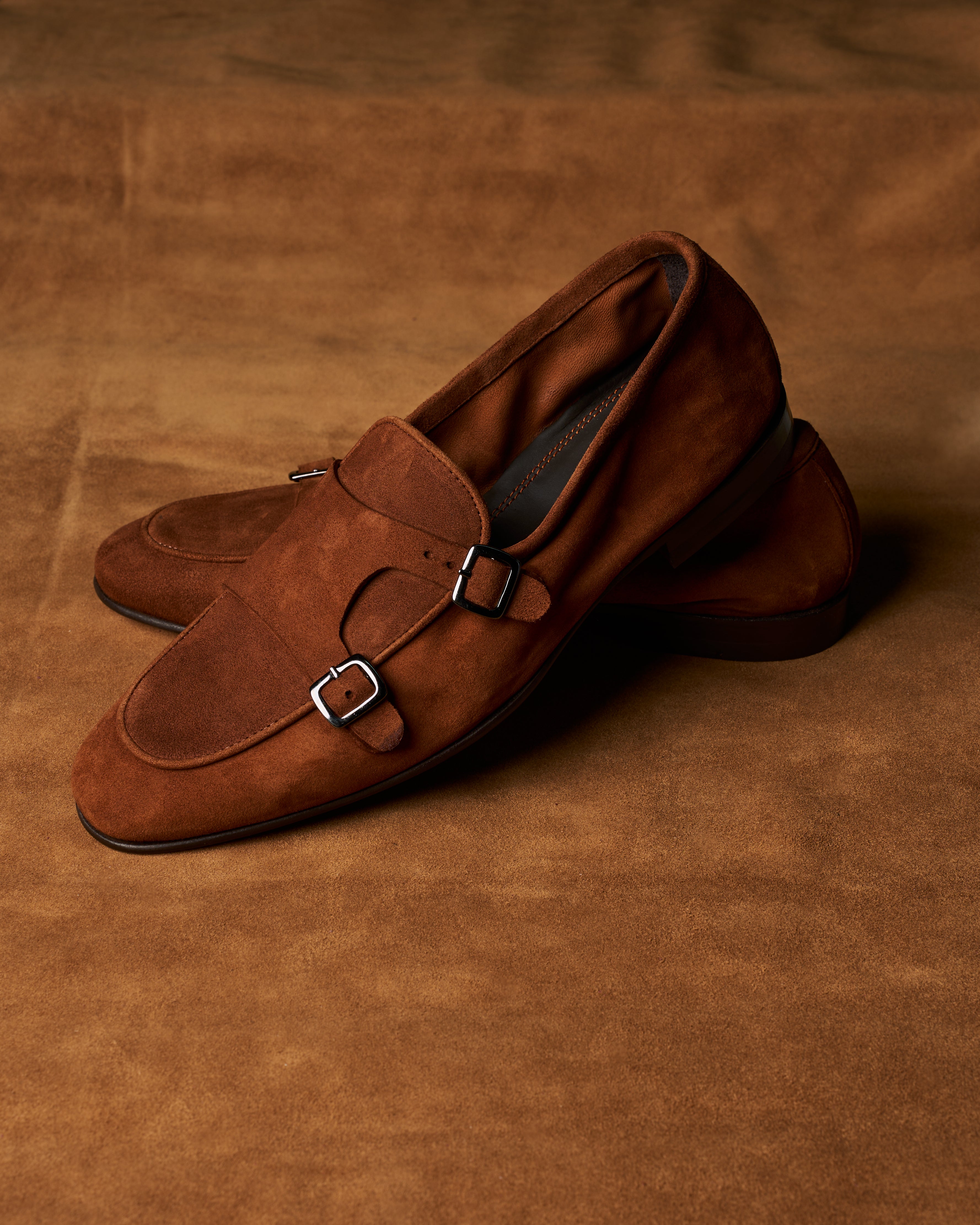 Mocassino Double-Monk in agnello color sigaro