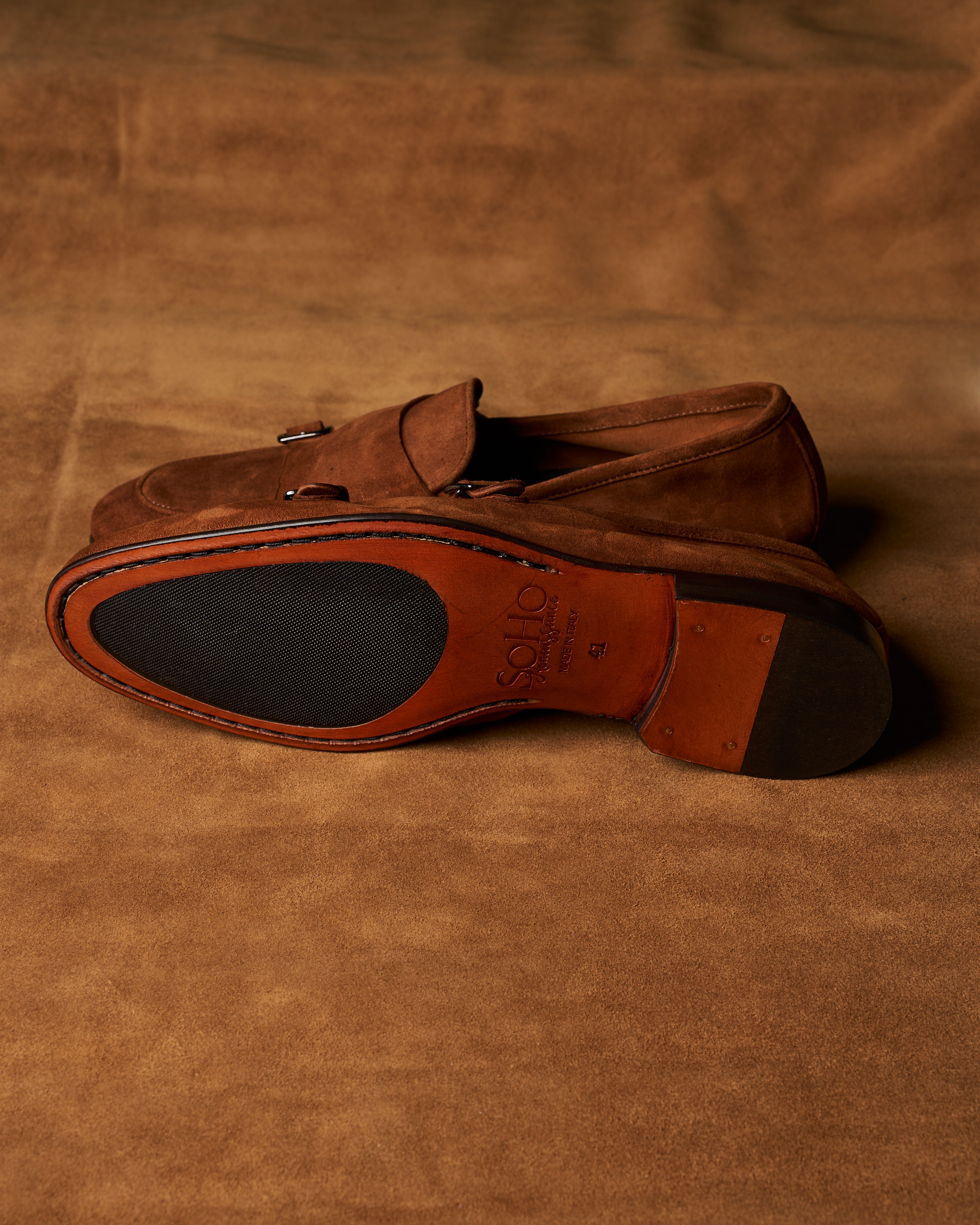 Mocassino Double-Monk in agnello color sigaro