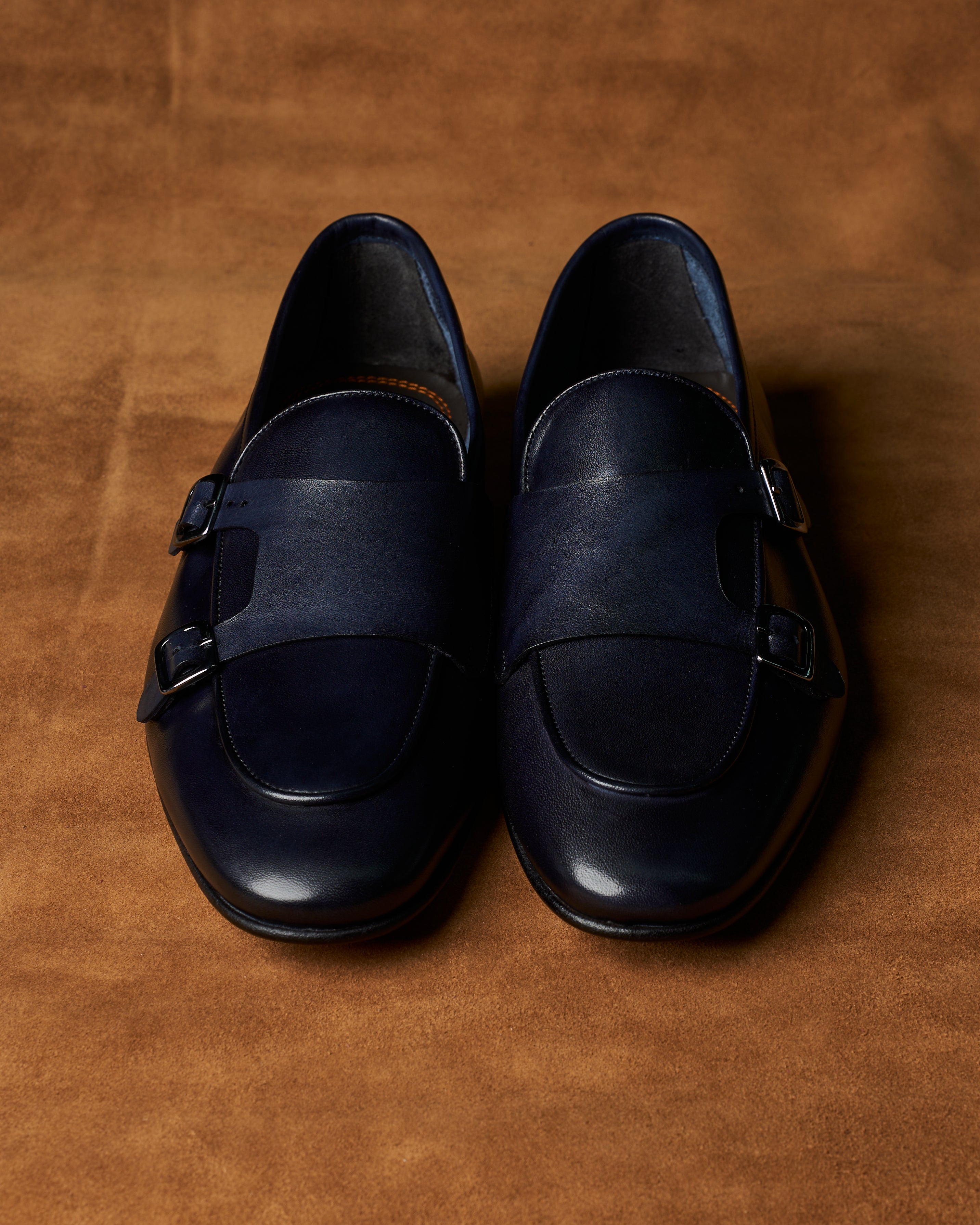Mocassino Double-Monk in vitello blu