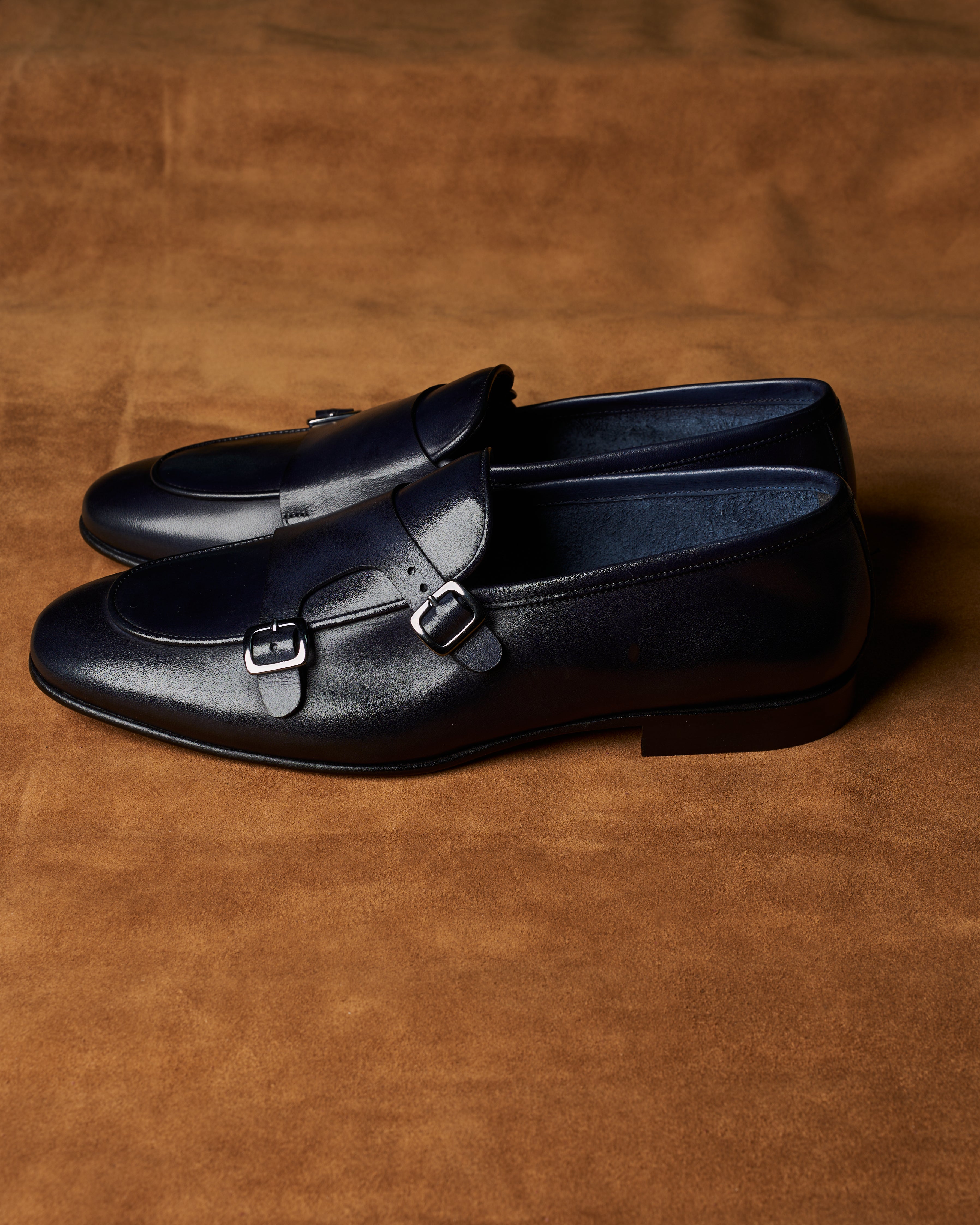 Mocassino Double-Monk in vitello blu