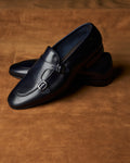 Mocassino Double-Monk in vitello blu