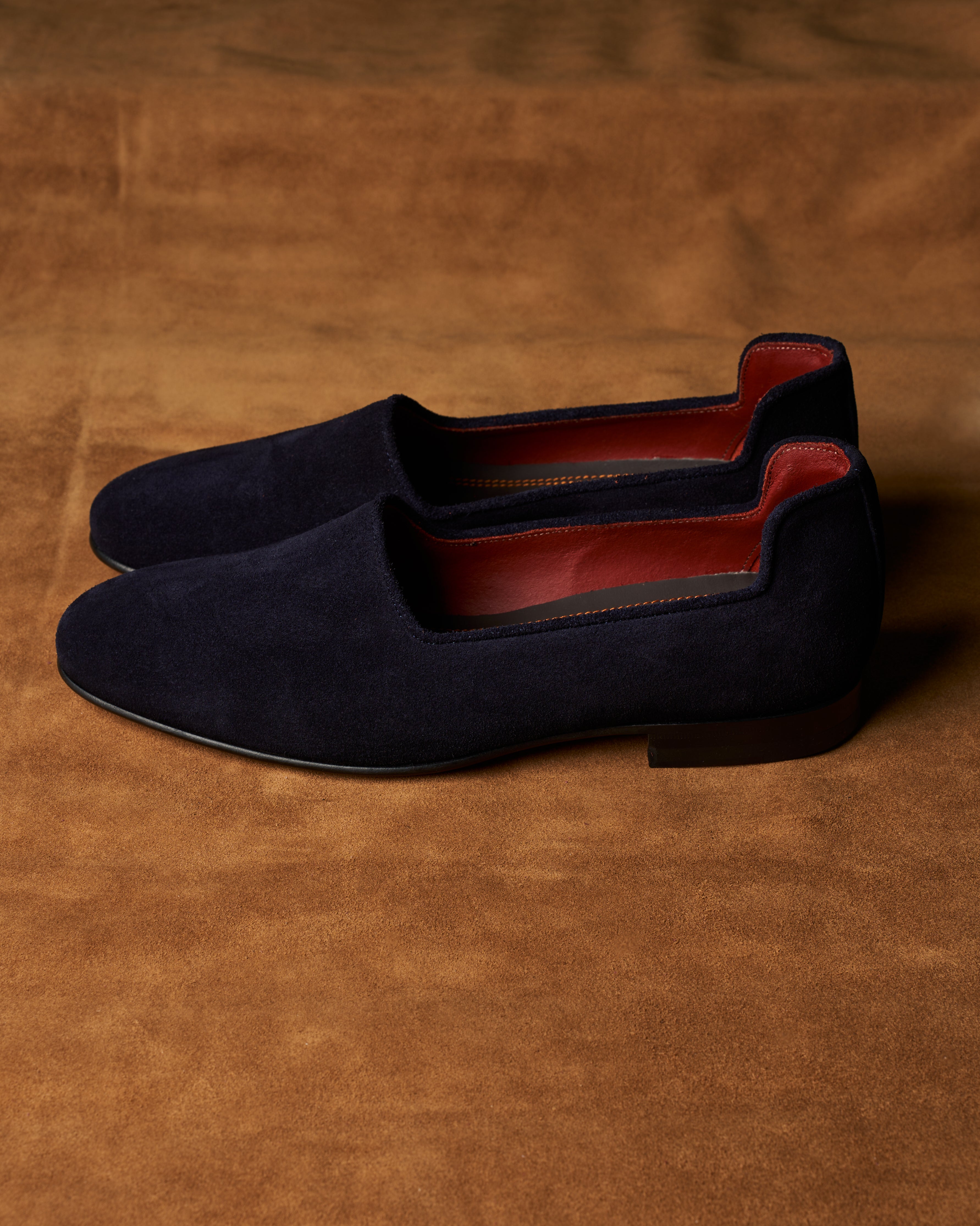Pantofola in vitello scamosciato blu